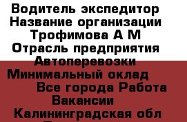 Водитель-экспедитор › Название организации ­ Трофимова А.М › Отрасль предприятия ­ Автоперевозки › Минимальный оклад ­ 65 000 - Все города Работа » Вакансии   . Калининградская обл.,Пионерский г.